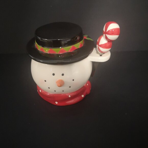 Ganz Holiday Snowman Ceramic Dip Bowl with Lid & Includes Spreader 5" High - Picture 1 of 4